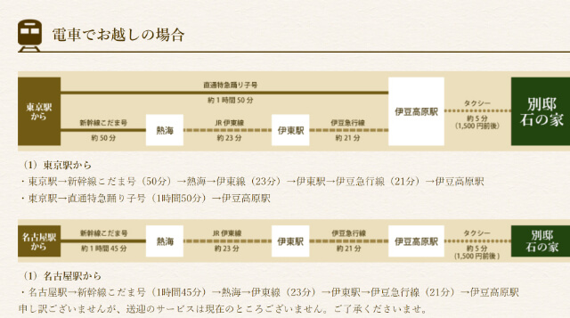 別邸石の家 アクセス　電車　公式