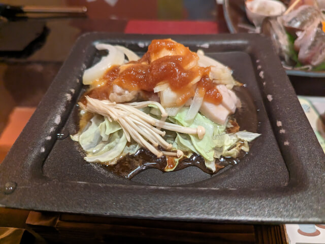 法悦　夕飯　若鳥伊豆味噌ちゃんちゃん焼き１